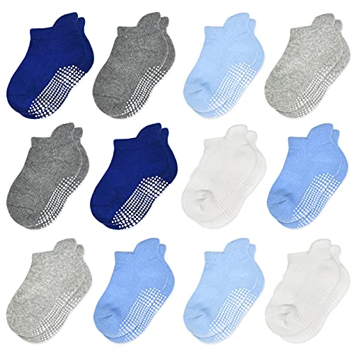 HYCLES Stoppersocken Kinder - 12 Paar ABS Socken Kinder Baby Jungen Kleinkind Rutschfeste Socken Antirutsch Socken Mädchen 2 Marineblau+2 Dunkelgrau+2 Hellgrau+2 Weiß+2 Blau+2 Hellblau für 1-3 Jahre von HYCLES