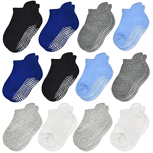 Stoppersocken Kinder - 12 Paar ABS Socken Kinder Baby Jungen Kleinkind Rutschfeste Socken Antirutsch Socken Mädchen 2 Schwarz+2 Dunkelgrau+2 Dunkelblau+2 Blau+2 Hellgrau+2 Weiß für 3-5 Jahre von HYCLES