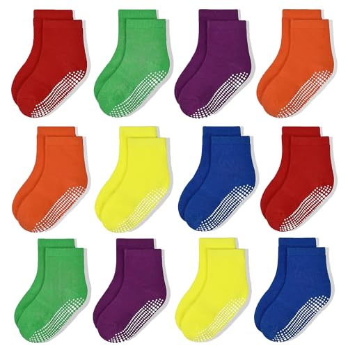 HYCLES Stoppersocken Kinder 12 Paars ABS Socken Kinder Baby Mädchen Kleinkind Rutschfeste Socken Antirutsch Socken für 6-12 Monate von HYCLES
