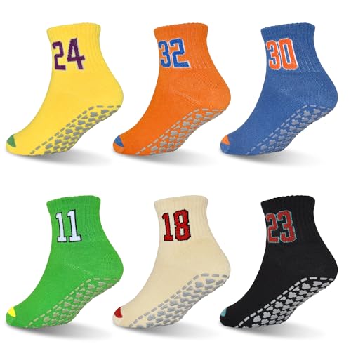 HYCLES Trampolin Socken Kinder Antirutschsocken 6 Paar Jungen Mädchen Rutschfeste Training Boden Kleinkind Socken für 3-5 Jahre von HYCLES