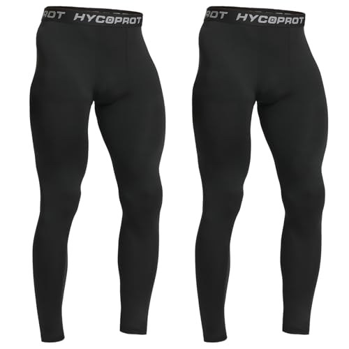 HYCOPROT 2er Pack Kompressionshose Herren Schnelltrocknende Laufhose Sport Baselayer Leggings Atmungsaktiv Baselayer Leggings Trainingshose Funktionsunterhose Tight Hose (Schwarz, M) von HYCOPROT