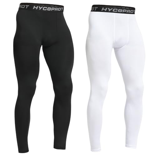 HYCOPROT 2er Pack Kompressionshose Herren Schnelltrocknende Laufhose Sport Baselayer Leggings Atmungsaktiv Baselayer Leggings Trainingshose Funktionsunterhose Tight Hose (Schwarz/Weiß, L) von HYCOPROT