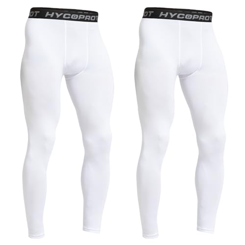 HYCOPROT 2er Pack Kompressionshose Herren Schnelltrocknende Laufhose Sport Baselayer Leggings Atmungsaktiv Baselayer Leggings Trainingshose Funktionsunterhose Tight Hose (Weiß, S) von HYCOPROT