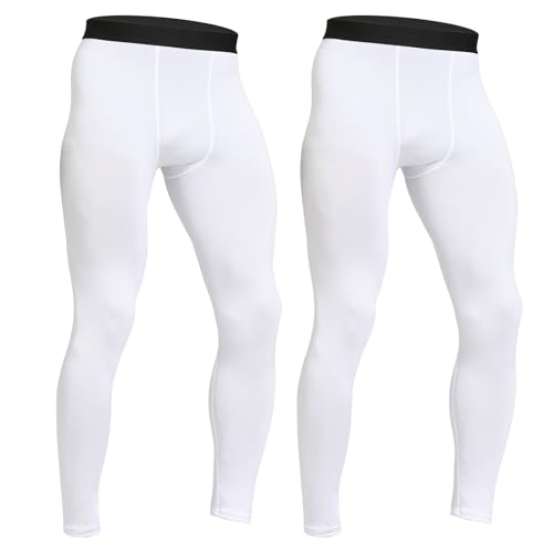HYCOPROT 2er Pack Kompressionshose Herren Schnelltrocknende Laufhose Sport Leggings Atmungsaktiv Funktionsunterhose Tight Hose für Basketball Fitness Joggen (Weiß, L) von HYCOPROT