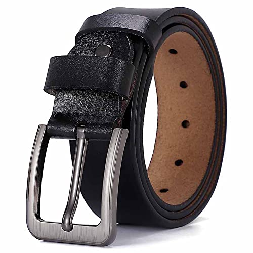 HYCOPROT Gürtel Herren LederGürtel Klassische Accessoires Jeansgürtel 38mm Breite Größe Angepasst für Anzug Herren Kleidung Jeans Vollrindleder (105, Schwarz) von HYCOPROT