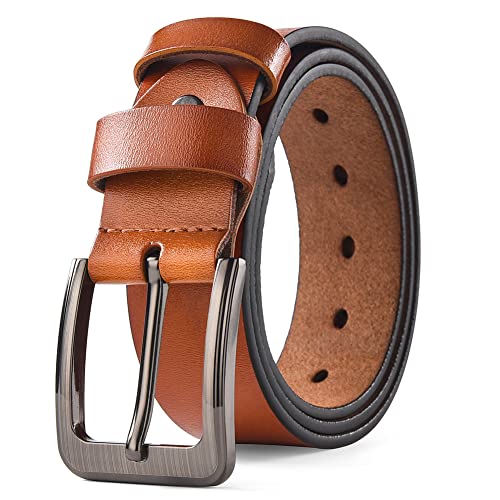 HYCOPROT Gürtel Herren Leather Klassische Accessoires Jeansgürtel 38mm Breite Größe Angepasst für Anzug Herren Kleidung Jeans Ledergürtel Vollrindleder (Braun, 125) von HYCOPROT