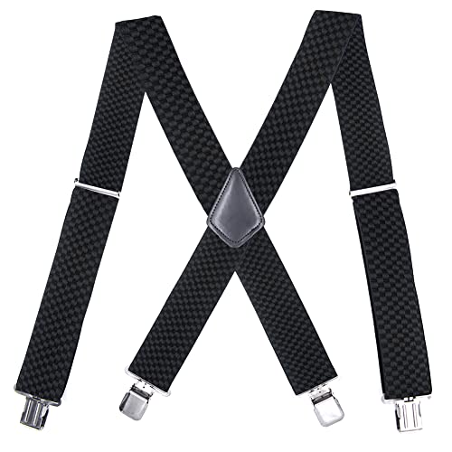 HYCOPROT Herren Hosenträger Breit 4cm in X-Form Elastisch und Berstellbar mit 4 Starke Metall Clips Durable Braces für Männer und Frauen Hosen (Schwarz) von HYCOPROT