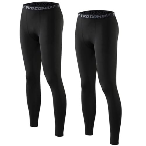 HYCOPROT Herren Kompressionshose Schnelltrocknende Laufhose Sportleggings Atmungsaktiv Funktionsunterhose Tight Hose für Basketball Fitness Joggen 2er Pack (M, Schwarz) von HYCOPROT