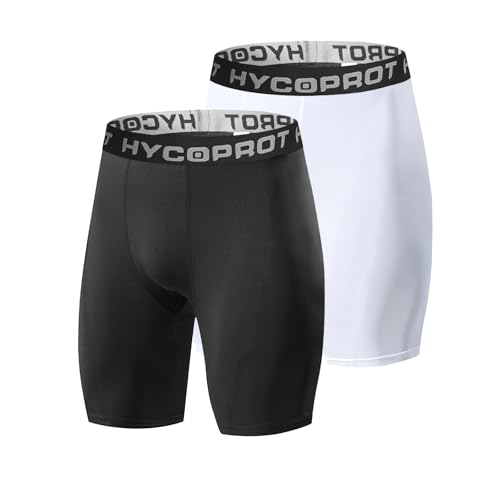 HYCOPROT Herren Kompressionsshorts, Schnelltrocknendes Baselayer Unterhose Kurz Laufunterwäsche Atmungsaktive Tights Funktionsunterwäsche Fußball Radlerhose （Schwarz+Weiß, XXL） von HYCOPROT
