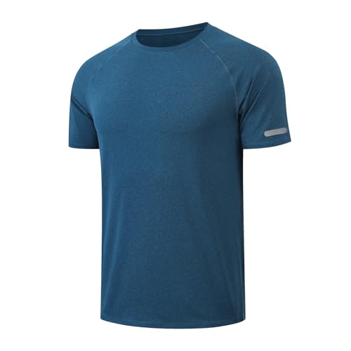 HYCOPROT Herren Sport T-Shirts Schnelltrocknend Atmungsaktiv Kurzarm Funktionsshirts Kationischer Technologie Feuchtigkeitsableitung Reflektierenden Streifen für Lauftraining Bodybuilding und Fitness von HYCOPROT