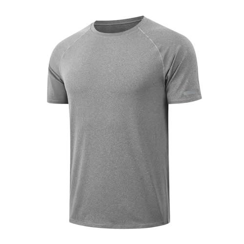 HYCOPROT Herren Sport T-Shirts Schnelltrocknend Atmungsaktiv Kurzarm Funktionsshirts Kationischer Technologie Feuchtigkeitsableitung Reflektierenden Streifen für Lauftraining Bodybuilding und Fitness von HYCOPROT