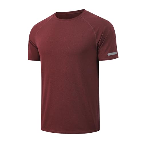 HYCOPROT Herren Sport T-Shirts Schnelltrocknend Atmungsaktiv Kurzarm Funktionsshirts Kationischer Technologie Feuchtigkeitsableitung Reflektierenden Streifen für Lauftraining Bodybuilding und Fitness von HYCOPROT