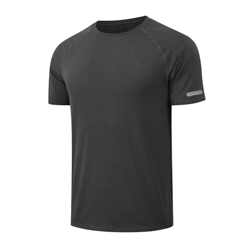 HYCOPROT Herren Sport T-Shirts Schnelltrocknend Atmungsaktiv Kurzarm Funktionsshirts Kationischer Technologie Feuchtigkeitsableitung Reflektierenden Streifen für Lauftraining Bodybuilding und Fitness von HYCOPROT