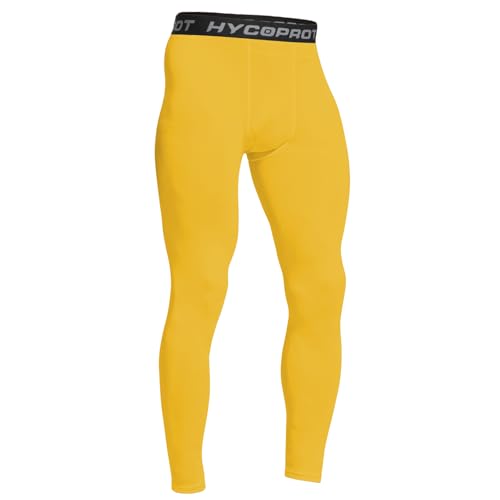 HYCOPROT Kompressionshose Herren Schnelltrocknende Laufhose Sport Baselayer Leggings Atmungsaktiv Baselayer Leggings Trainingshose Funktionsunterhose Tight Hose für Basketball Fitness (Gelb, M) von HYCOPROT