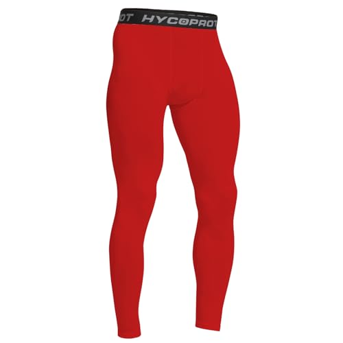 HYCOPROT Kompressionshose Herren Schnelltrocknende Laufhose Sport Baselayer Leggings Atmungsaktiv Baselayer Leggings Trainingshose Funktionsunterhose Tight Hose für Basketball Fitness (Rot, L) von HYCOPROT