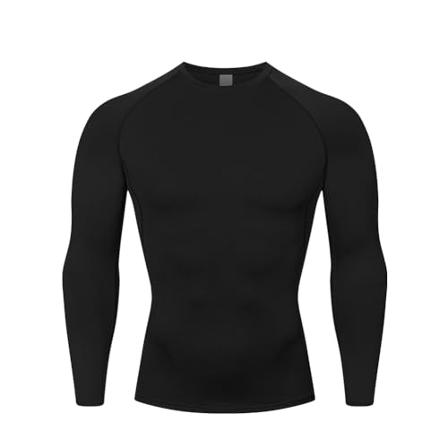 HYCOPROT Kompressionsshirt Herren Langarm Funktionsshirt Baselayer Schnelltrocknendes T-Shirt Atmungsaktiv Sportshirt für Workout Fitnessstudio Laufen (XL, Schwarz) von HYCOPROT