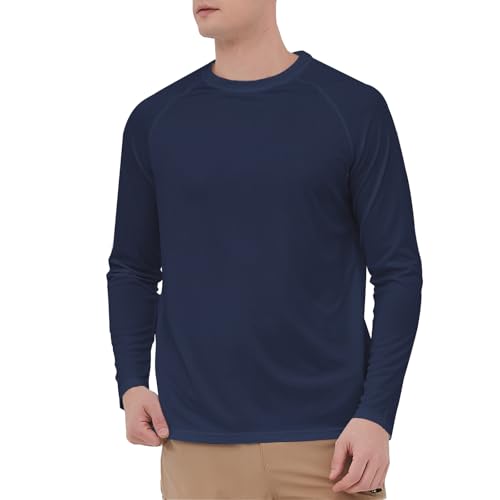 HYCOPROT Rashguard UV Shirts Herren Langarmshirt UPF 50+ Sonnenschutz Sportshirts Schnelltrocknend Atmungsaktiv Oberteile für Schwimmen Laufen Angeln (Marineblau, XL) von HYCOPROT