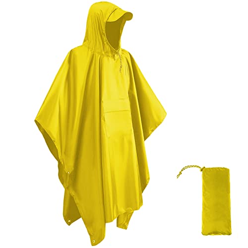 HYCOPROT Regenponcho Leichte Wasserdicht 210T Oxford Ripstop Wiederverwendbar Regencape, Regenponcho mit Brusttasche 3 in 1 Multifunktionaler Regenmantel für Jagd, Trekking, Camping, Angeln von HYCOPROT