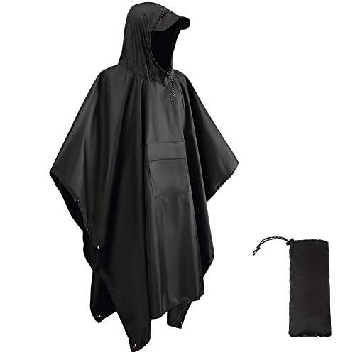 HYCOPROT Regenponcho Leichte Wasserdicht 210T Oxford Ripstop Wiederverwendbar Regencape, Regenponcho mit Brusttasche 3 in 1 Multifunktionaler Regenmantel für Jagd, Trekking, Camping, Angeln von HYCOPROT