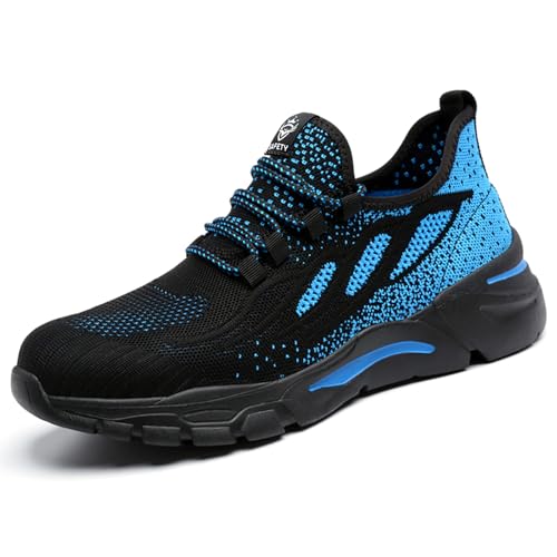 HYCOPROT Sicherheitsschuhe Herren Damen Stahlkappe Sneaker Leicht Atmungsaktiv Arbeitsschuhe Stahlkappenschuhe Rutsch und Stichfest Sportlich Schutzschuhe (Blau-1, Numeric_38) von HYCOPROT