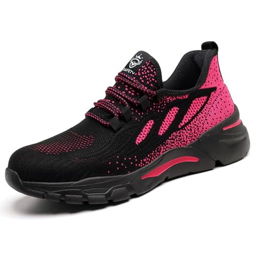 HYCOPROT Sicherheitsschuhe Herren Damen Stahlkappe Sneaker Leicht Atmungsaktiv Arbeitsschuhe Stahlkappenschuhe Rutsch und Stichfest Sportlich Schutzschuhe (Rosa, Numeric_35) von HYCOPROT