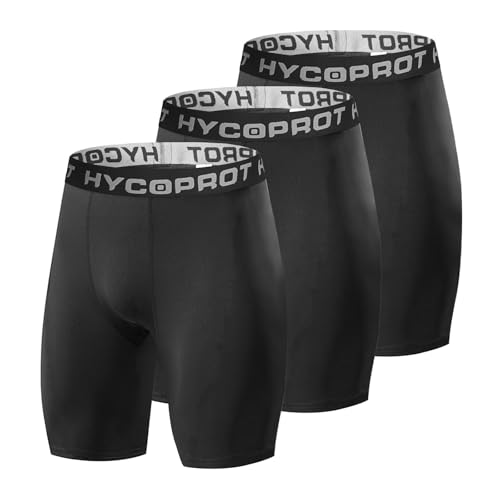 HYCOPROT Herren Kompressionsshorts, Schnelltrocknendes Baselayer Unterhose Kurz Laufunterwäsche Atmungsaktive Tights Funktionsunterwäsche Fußball Radlerhose （Schwarz, XL） von HYCOPROT