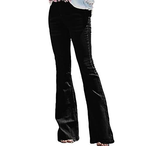 HYCYYFC Ausgestellte Schlaghose mit elastischer Taille für Damen, Röhrenjeans, gerade, Stretch-Denim mit weitem Bein, Schlagjeans (Color : Black, Size : L) von HYCYYFC
