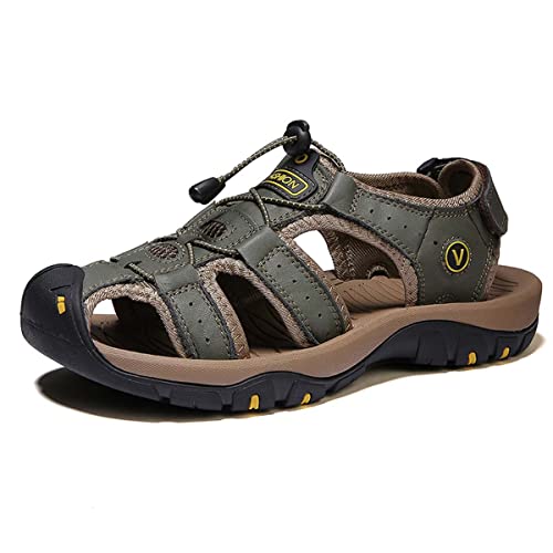 HYDLONGR Bequeme Outdoor-Sport-Sandalen für Herren Damen rutschfest mit offener Sohle zum Waten Strandschuhe sportlich leicht Wandersandalen Grün5-42 von HYDLONGR