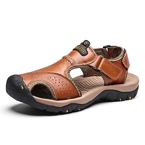 HYDLONGR Bequeme Outdoor-Sport-Sandalen für Herren Damen rutschfest mit offener Sohle zum Waten Strandschuhe sportlich leicht Wandersandalen Rötliches Braun3-41 von HYDLONGR