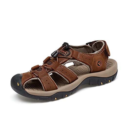 HYDLONGR Bequeme Outdoor-Sport-Sandalen für Herren Damen rutschfest mit offener Sohle zum Waten Strandschuhe sportlich leicht Wandersandalen braun5-48 von HYDLONGR