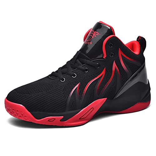 HYDLONGR Damen Herren atmungsaktiv Stricken Stoff bequem High-Top-Trainer Schuhe Schuhe Basketball Schuhe Casual Sneakers Schwarz Rot-40 von HYDLONGR