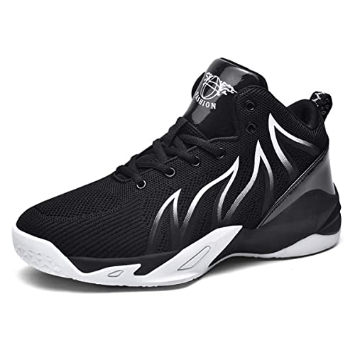 HYDLONGR Damen Herren atmungsaktiv Stricken Stoff bequem High-Top-Trainer Schuhe Schuhe Basketball Schuhe Casual Sneakers Schwarz Weiß-40 von HYDLONGR