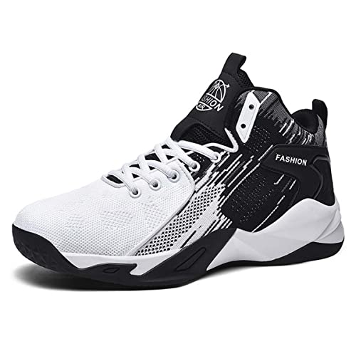 HYDLONGR Damen Herren atmungsaktiv Stricken Stoff bequem High-Top-Trainer Schuhe Schuhe Basketball Schuhe Casual Sneakers Weiß-38 von HYDLONGR