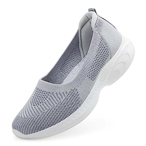 HYDLONGR Damen Leichte gestrickte Mesh Stoff Anti-Rutsch Gummisohlen Garten Schuhe Atmungsaktive Strand Schuhe Clogs Mules Schuhe Grau 38 von HYDLONGR