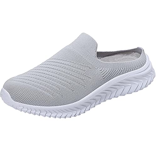 HYDLONGR Damen Leichte gestrickte Mesh Stoff Anti-Rutsch Gummisohlen Garten Schuhe Atmungsaktive Strand Schuhe Clogs Mules Schuhe Grau-39 von HYDLONGR