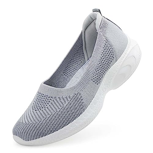 HYDLONGR Damen Leichte gestrickte Mesh Stoff Anti-Rutsch Gummisohlen Garten Schuhe Atmungsaktive Strand Schuhe Clogs Mules Schuhe Grau 39 von HYDLONGR