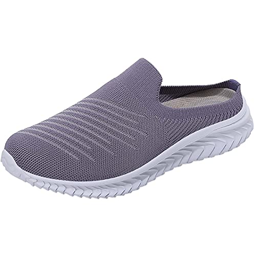 HYDLONGR Damen Leichte gestrickte Mesh Stoff Anti-Rutsch Gummisohlen Garten Schuhe Atmungsaktive Strand Schuhe Clogs Mules Schuhe Lila-39 von HYDLONGR