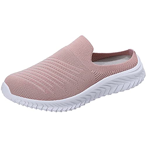 HYDLONGR Damen Leichte gestrickte Mesh Stoff Anti-Rutsch Gummisohlen Garten Schuhe Atmungsaktive Strand Schuhe Clogs Mules Schuhe Rosa-38 von HYDLONGR