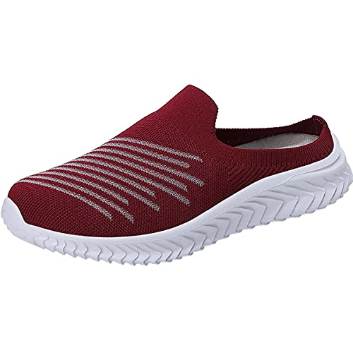 HYDLONGR Damen Leichte gestrickte Mesh Stoff Anti-Rutsch Gummisohlen Garten Schuhe Atmungsaktive Strand Schuhe Clogs Mules Schuhe Rot-37 von HYDLONGR