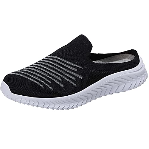 HYDLONGR Damen Leichte gestrickte Mesh Stoff Anti-Rutsch Gummisohlen Garten Schuhe Atmungsaktive Strand Schuhe Clogs Mules Schuhe Schwarz-38 von HYDLONGR