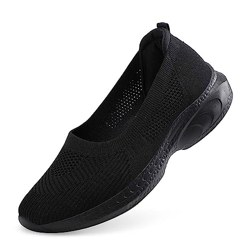 HYDLONGR Damen Leichte gestrickte Mesh Stoff Anti-Rutsch Gummisohlen Garten Schuhe Atmungsaktive Strand Schuhe Clogs Mules Schuhe Schwarz 42 von HYDLONGR