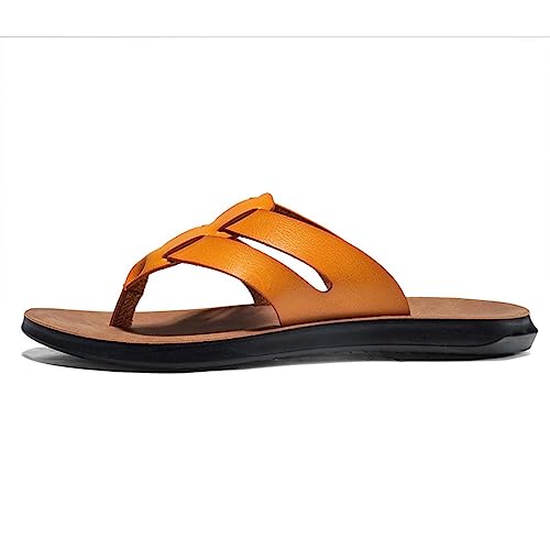 HYDLONGR Herren Damen Sommer Leder Obermaterial Gummisohle Wandern Flip Flops Strand Pantoffeln Thong Sandalen Orange 40 EU von HYDLONGR