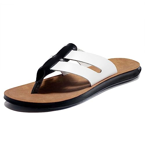 HYDLONGR Herren Damen Sommer Leder Obermaterial Gummisohle Wandern Flip Flops Strand Pantoffeln Thong Sandalen White 38 EU von HYDLONGR