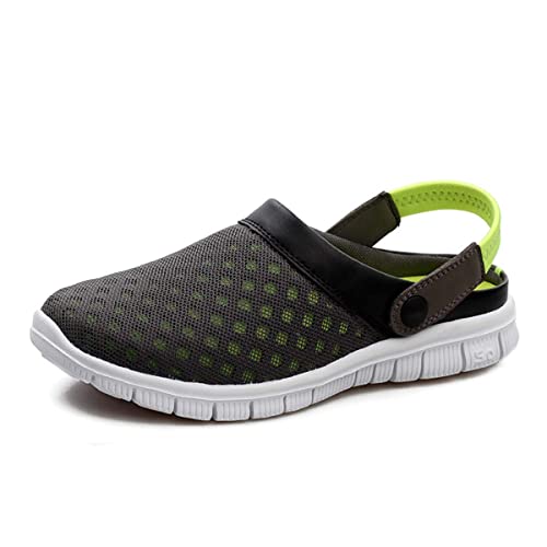 Herren Damen Leichtes Atmungsaktives Mesh-Gewebe rutschfeste Garten-Sandalen Schnelltrocknende Strand-Pantoffeln Clogs Pantoffeln Schuhe Grey Green 38 EU von HYDLONGR
