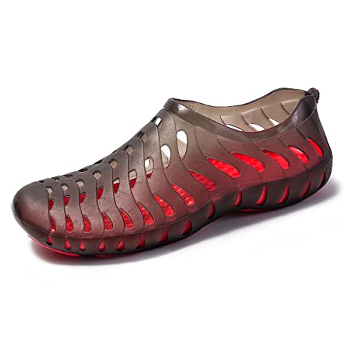 Herren Damen Löcher Obermaterial Leichtgewichtige Atmungsaktive rutschfeste Garten Sandalen Schnell Trocknende Wasserschuhe Strandschuhe Schwimmschuhe schwarz rot-40 von HYDLONGR