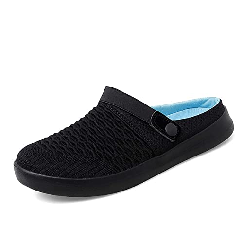 Herren Damen Sommer Flache Sohle leichtes Gewicht atmungsaktiv Mesh schnell trocken Strand Hausschuhe Anti-Rutsch Garten Sandalen Clogs Schuhe Indoor Outdoor Black Blue 43 EU von HYDLONGR