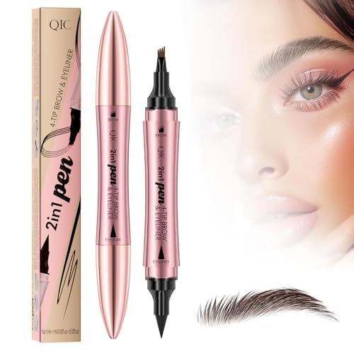 2 in 1 Magischer Augenbrauenstift, 2024 Neu 3D Microblading Augenbrauenstift, Augenbrauenstift Wasserfest 3D, Langlebig, Natürlich, Feiner (Dark Brown+Black) von HYDTQCL