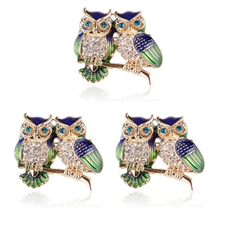 3 Stück Set Eule Brosche Damen Zubehör Emaille funkelnde Diamantlegierung Tropföl eingelegte Diamant Eule Brosche, Einheitsgröße, Edelstahl von HYEIUIRA