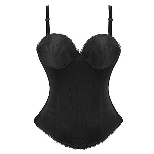 HYFEUOKF Corsage Bustier Träger Halfter Overbust Korsett Dessous Top Hochzeit Baumwolle mit Cup Body Shaper Bustier Unterwäsche Fur Corsage(Black,L) von HYFEUOKF