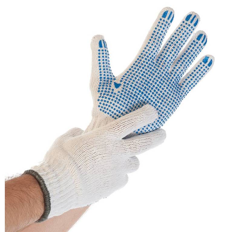 HYGOSTAR Baumwollhandschuhe 12 Paar Strickhandschuhe STRUCTA mit blaue Noppen Gr. M/8 von HYGOSTAR